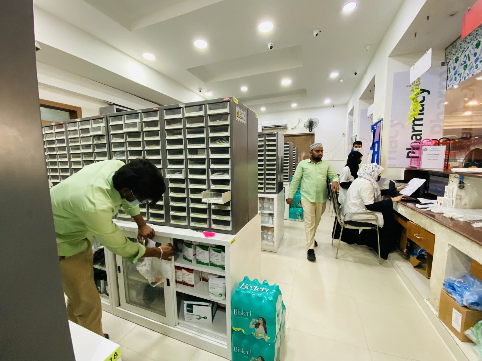 View of the main pharmacy counter and reception area.